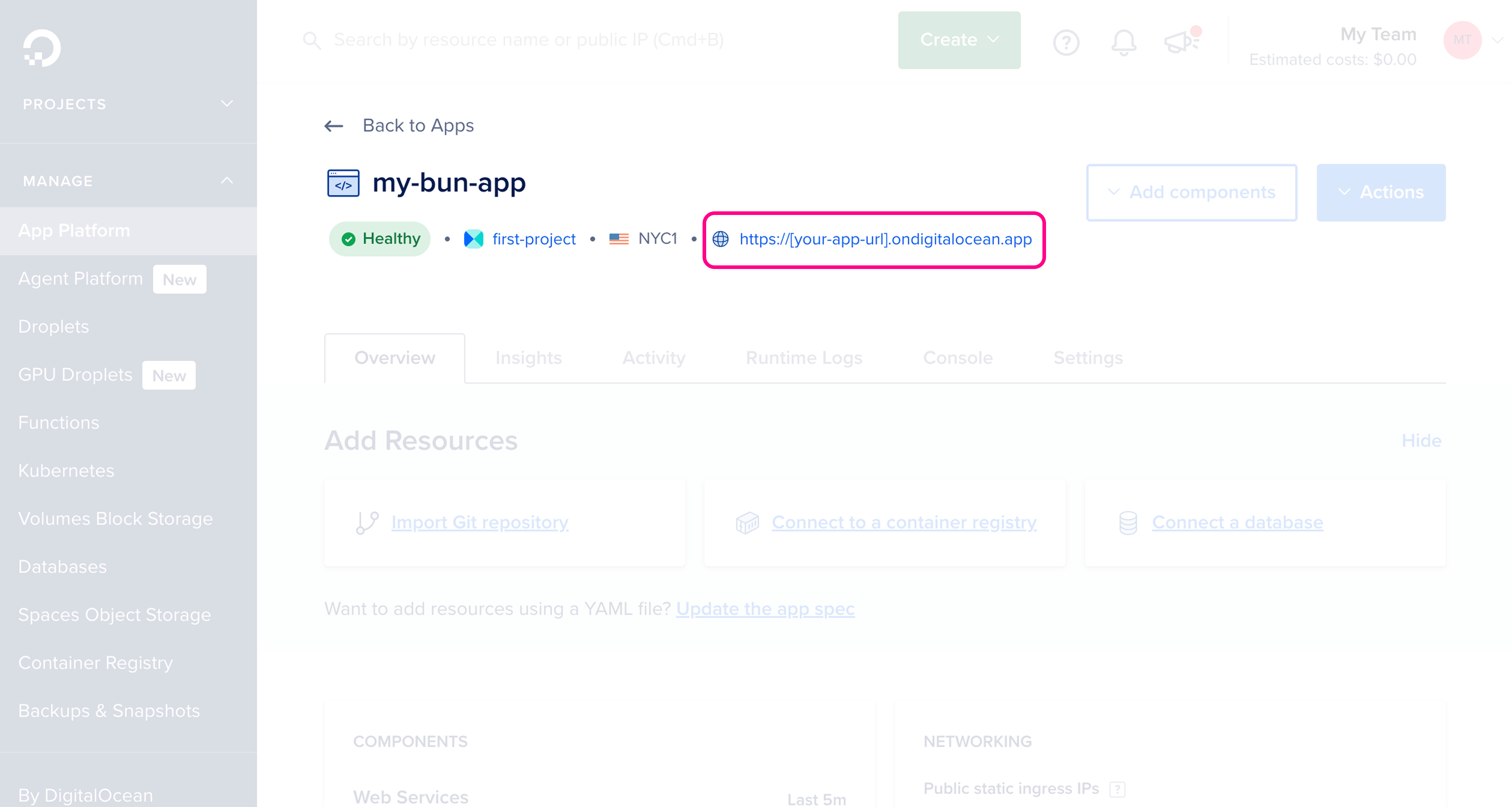 DigitalOcean App Platform 应用控制面板